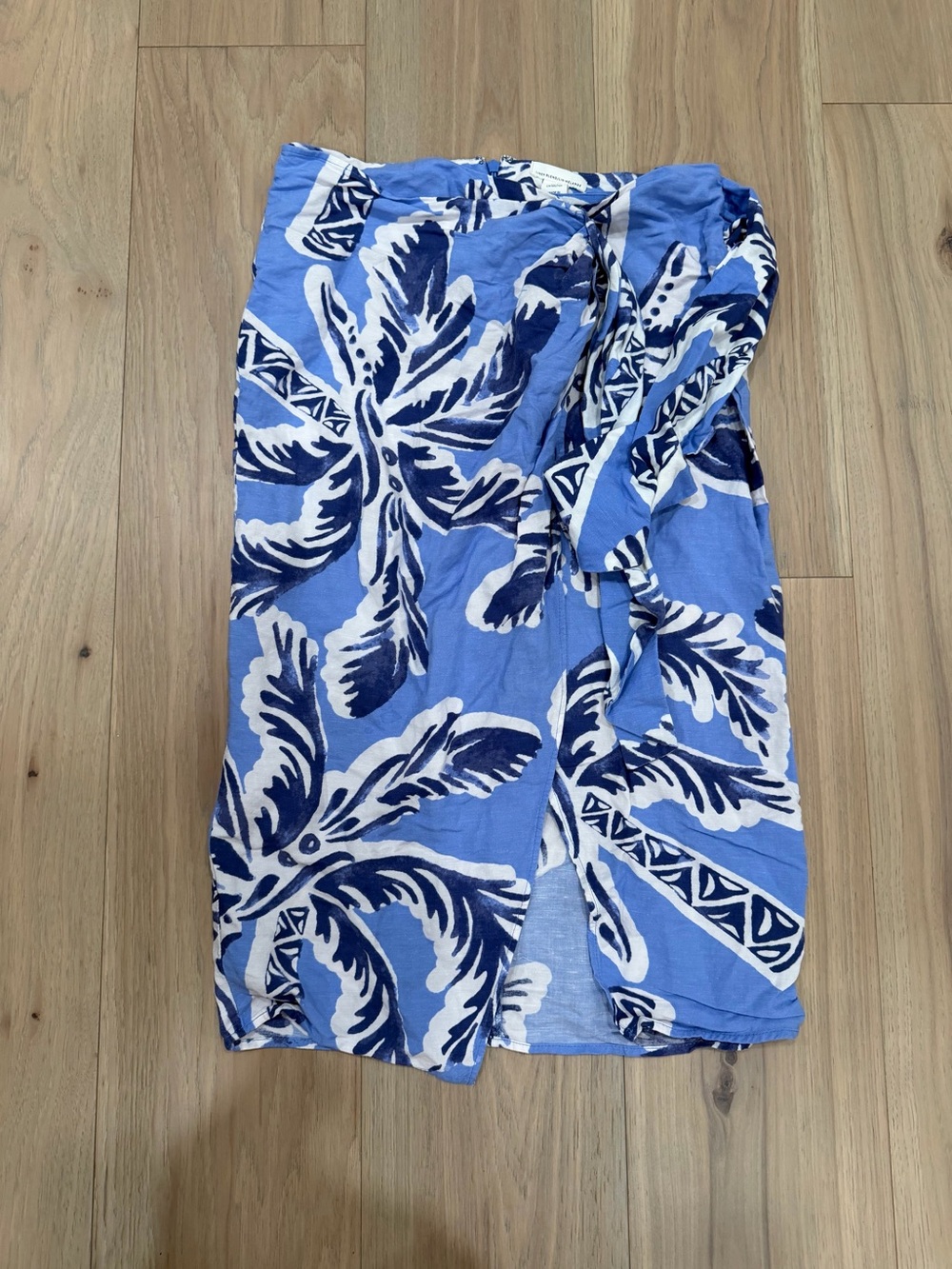 H&M Blue and White Tropical Wrap Midi Skirt
